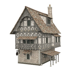 3d rendering illustration medieval building house fantasy construction isolated