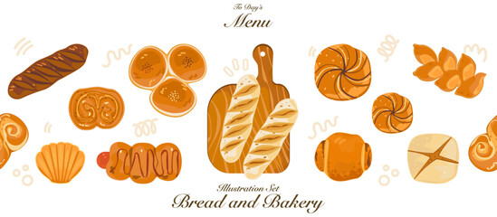 Baking illustration set. Baking, bakery, cooking, sweet products, dessert, pastries concept. Vector illustrations isolated on white background for posters, banners, cards, and advertisements.