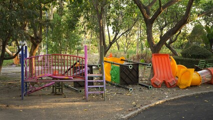 children's play areas that are not maintained and there is no warning tape.