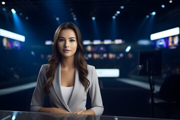 female television presenter. sports commentator, leading sports TV news - obrazy, fototapety, plakaty