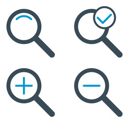 Zoom two color icon set. Search vector magnifying glass symbol.