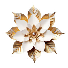 Fototapeta premium White and gold paper flower for Christmas decor isolated on a transparent background