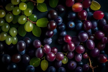 A plate filled with plump and juicy grapes, their shades ranging from deep purple to vibrant green.