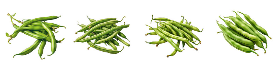 Green beans French beans  Vegetable Hyperrealistic Highly Detailed Isolated On Plain White Background - obrazy, fototapety, plakaty