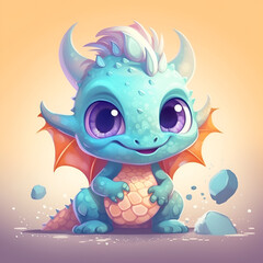 Fototapeta premium very cute little blue dragon with big eyes