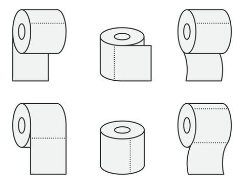 Set of sanitary toilet paper icons. Vector bathroom illustration. Hygiene clean symbol for wc.