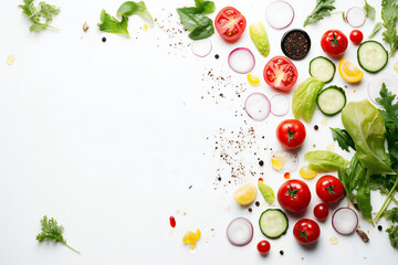 Culinary Canvas: White Background with Fresh Salad Ingredients Generative AI