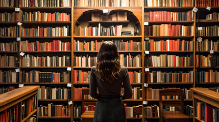 Passionate Librarian Surrounded by Books: Bookish Ambiance, Reading Enthusiasm, Library Passion