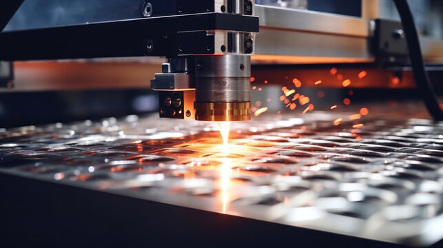 Cnc milling machine. Processing and laser cutting for metal in the industrial. Motion blur. Industrial exhibition of machine tools.