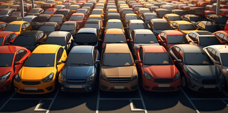 Many cars parked together on one platform, generative AI