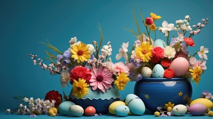 Fototapeta na wymiar Festive Easter composition of bright Easter eggs.