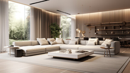 Modern Living Room: Sleek Gray Sofa Amidst Contemporary Decor
