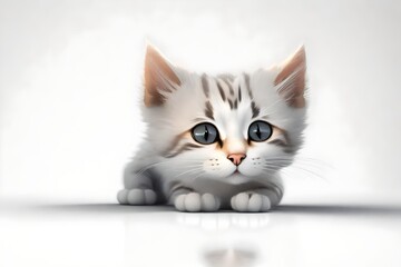  3D rendering of an adorable kitten set against a pure white background.