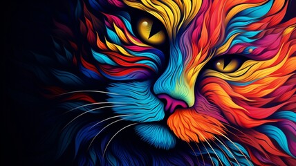 Beautiful cat wallpaper textile pattern psychedelic high res Ai generated art - obrazy, fototapety, plakaty