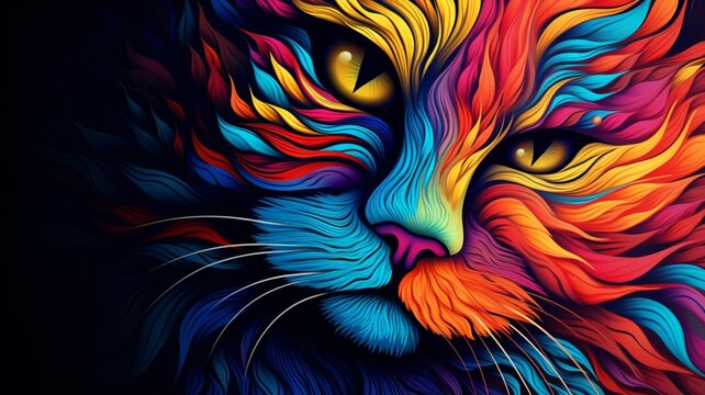 Beautiful cat wallpaper textile pattern psychedelic high res Ai generated art