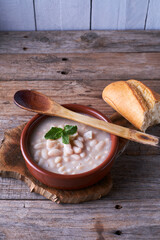 White beans ready to eat boiled dietary legumes on table healthy food snack copy space food background rustic top view