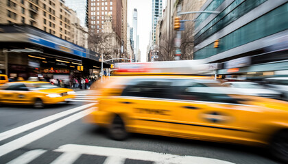 Yellow taxi Cab. Movement of the car at high speed, motion speed. Yellow Taxi in Manhattan, Concept...