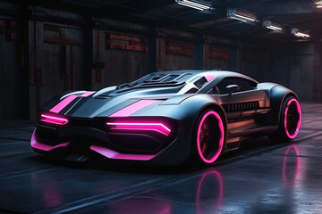 Powerful futuristic muscle car in pink color.
