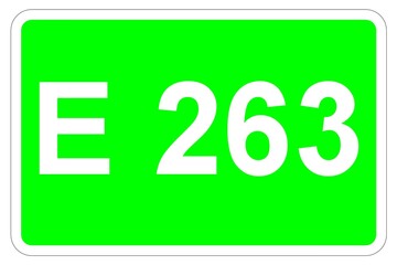 Illustration eines Europastraßenschildes der E 263 in Europa