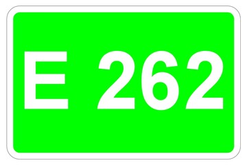 Illustration eines Europastraßenschildes der E 262 in Europa