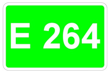 Illustration eines Europastraßenschildes der E 264 in Europa