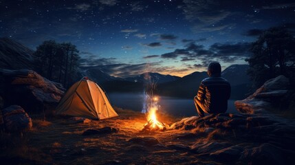 camping in the night. Generative AI
