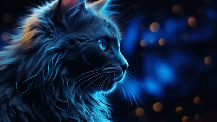 Bioluminescent cat high resolution neon illustration photo - obrazy, fototapety, plakaty