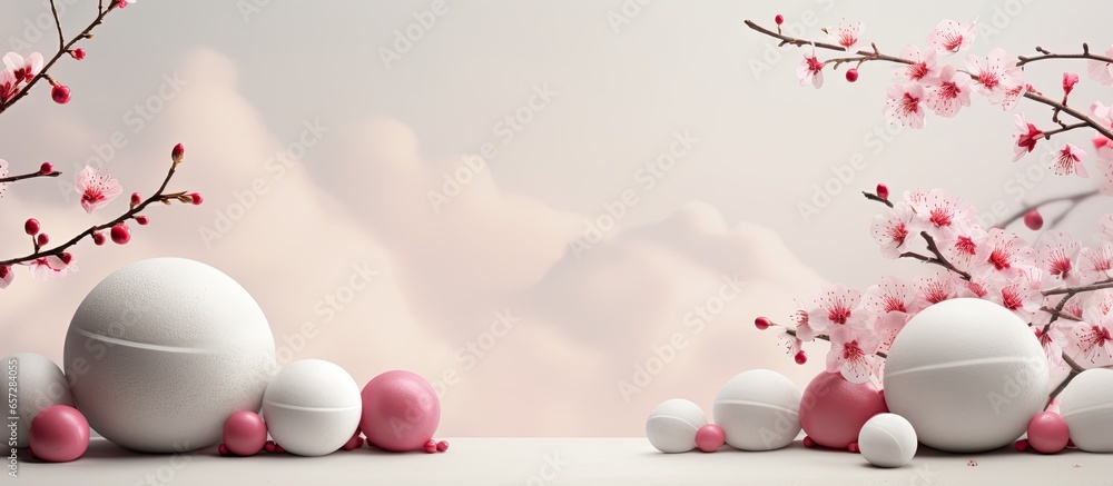 Poster minimal japanese inspired ball ripple product display ad with a zen background and a platform for fa