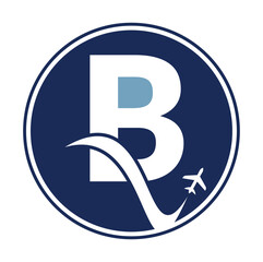 Letter B Air Travel Logo Design Template. B letter and plane logo design icon vector.