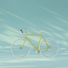 Yellow bike on bluish background 3d render