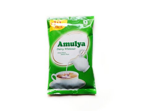 Guwahati, Assam, India - October 3, 2023 : Amulya dairy whitener is wealthy in nutritional worth. It is processed from moderately skimmed milk and sugar.