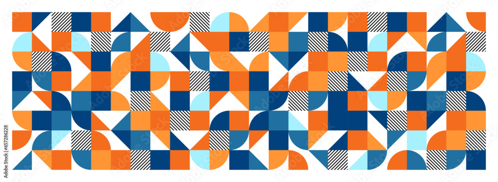 Wall mural geometric trendy pattern, bauhaus style. modern colorful background with simple elements. retro text