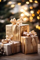 Beautifully wrapped gifts with bows and ribbons under a tree
