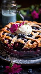 Obraz na płótnie Canvas Blueberry pie with lattice crust, a summertime treat in winter