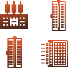Protoboard Icons - Graphical symbols representing protoboards. Protoboards, also known as breadboards, are devices used to build and test electronic circuits without soldering. 