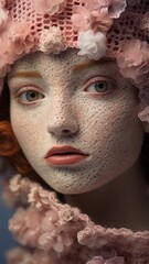 Close up beautiful young women knitted doll embroidery Ai generated art