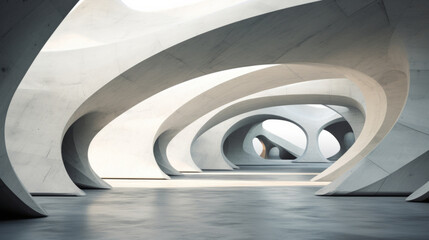 Fototapeta premium Abstract architecture design background, intricate futuristic concrete interior 3d render