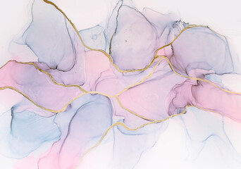 Obraz na płótnie Canvas Abstract blue pink golden alcohol ink hand drawn texture
