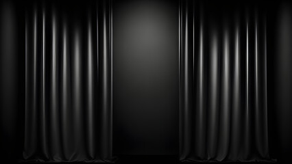 Fondo negro de escenario o teatro con cortinas negras e iluminación estilo reflectores - obrazy, fototapety, plakaty