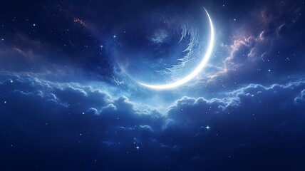 Fototapeta na wymiar Crescent moon sky galaxy angel high resolution Ai generated art