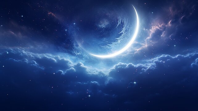 Crescent moon sky galaxy angel high resolution Ai generated art
