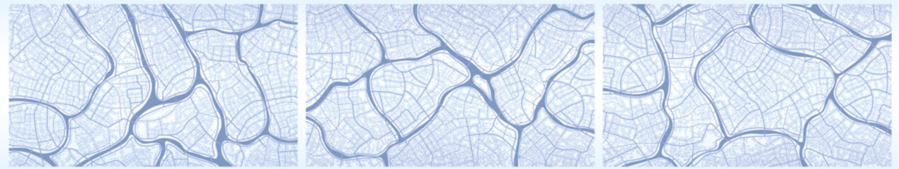 Fototapeta premium Set Gps map. Skyline urban panorama. Digital flat design street map. Vector. View from above. Navigate mapping technology for distance data, path turns City top view. Abstract background. Vector