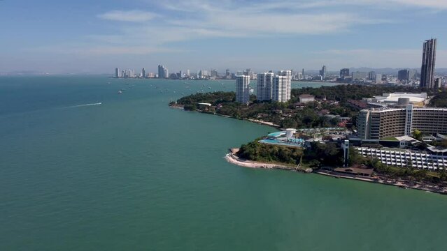 Thailand, aerial view of Pattaya Bay, splendid images of Thai buildings and beaches