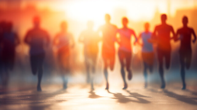 Blurred group of runners on racetrack for background. ai generative