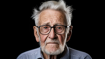 Portrait of aged man with sad look. Concept of ageism is prejudice and discrimination against people based on their age. Banner. - obrazy, fototapety, plakaty