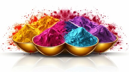 Holi Festival color powder. organic gulal colors in bowl 25th March Generative AI