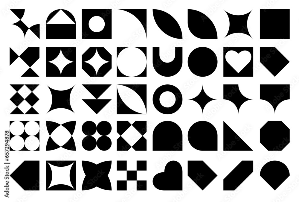 Poster set of aesthetic y2k geometric shapes. simple trendy black and white geometric retro shapes. vector 