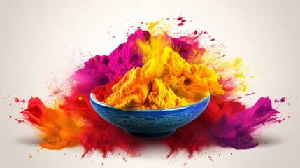 Holi Festival color powder. organic gulal colors in bowl 25th March Generative AI