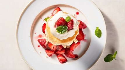  a plate of food with strawberries and whipped cream on top.  generative ai