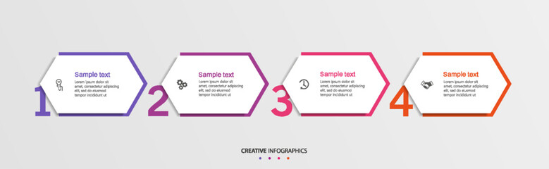 Creative business infographic template with 4 options or steps. Can be used for workflow layout, diagram, annual report, web design
